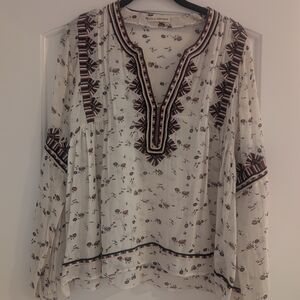 Ulla Johnson Cream Sheer Tunic with Embroidered Trim